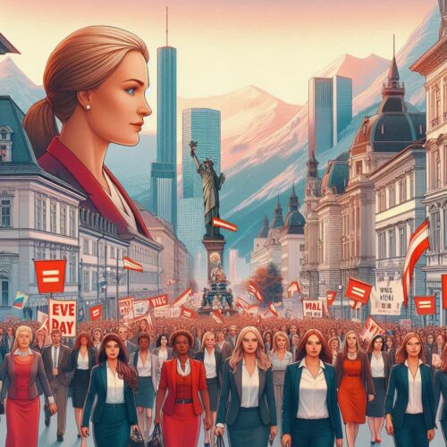 Ein positives fotorealistisches Bild zum Equal Pay Day in Österreich mit Frauen